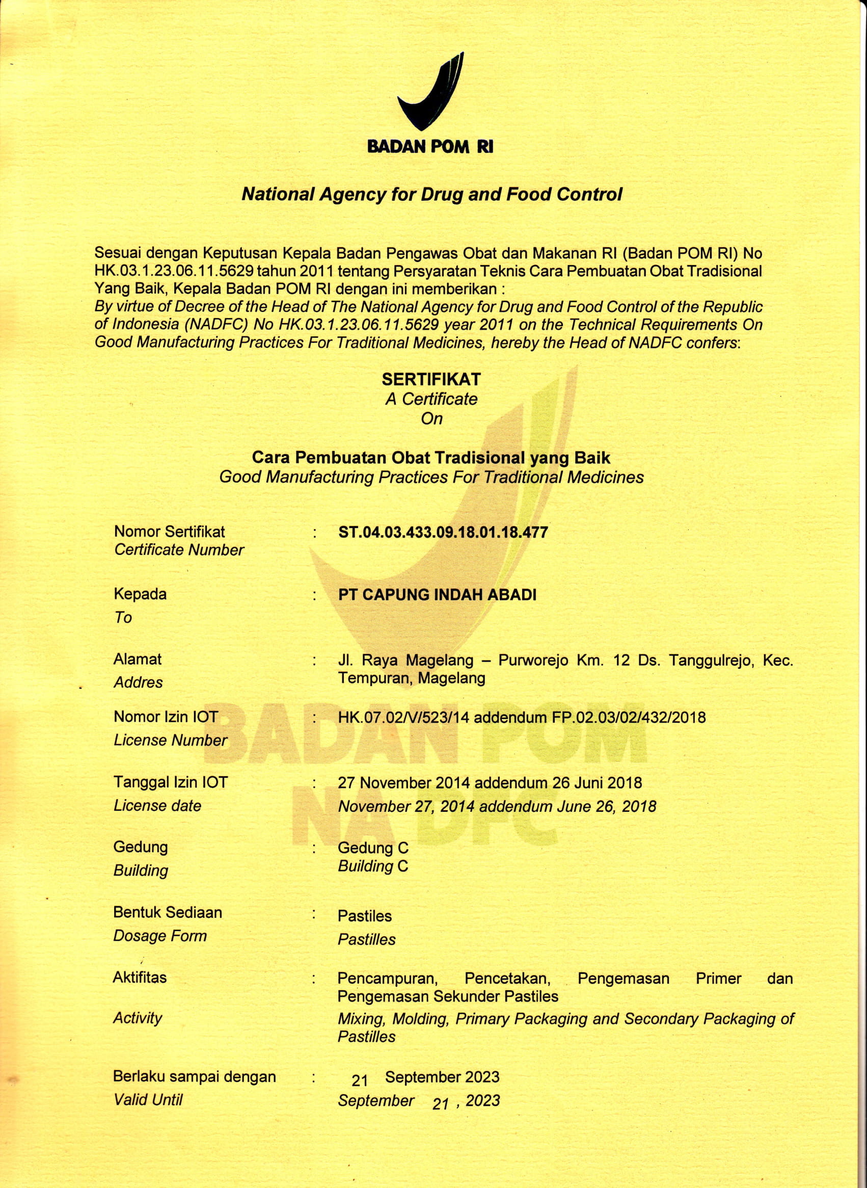 CPOTB Sediaan Pastilles